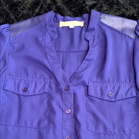 Women's a.maglia Blue Purple Boxy Blouse with Mandarin Collar Size Small - Picture 4 of 11